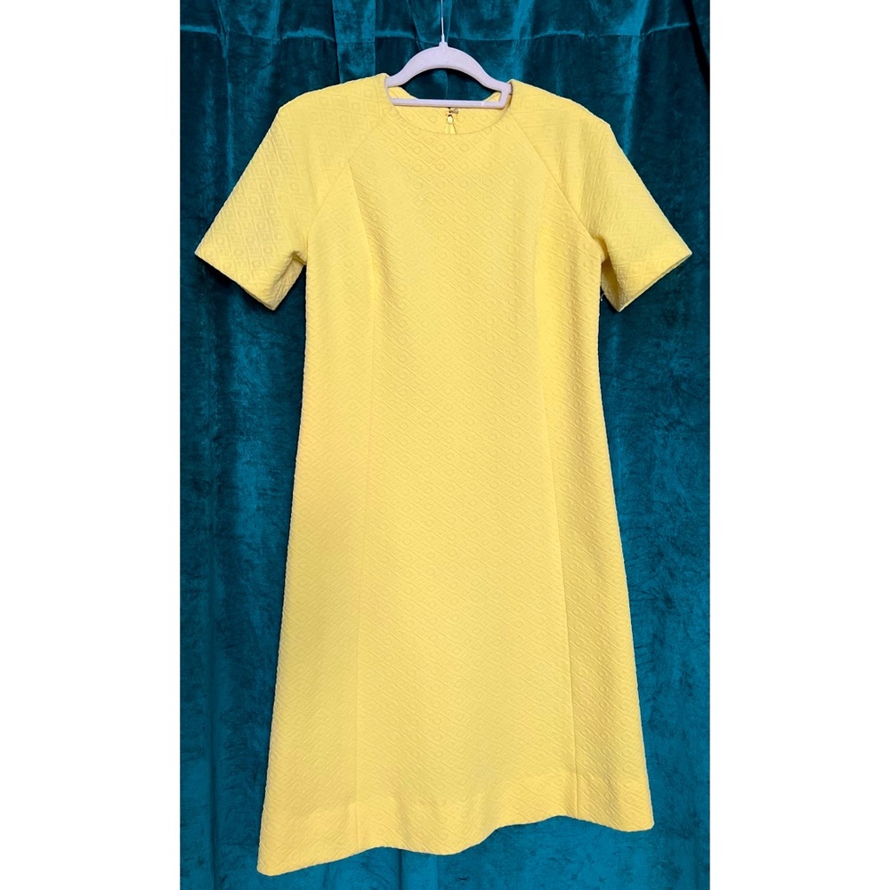 Vintage 1960’s Butter Yellow Geometric Textured Handmade Midi Dress, Size S